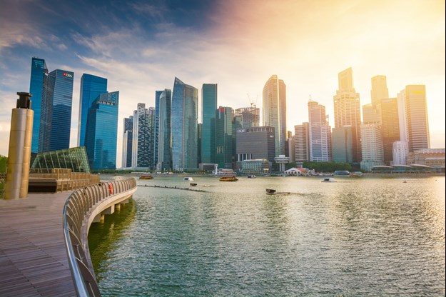 A picturesque view of the Marina Bay Financial Centre Tower.